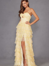Print Sleeveless A-line Tiered Gown by Juliet JT2508A