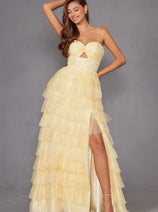 Print Sleeveless A-line Tiered Gown by Juliet JT2508A