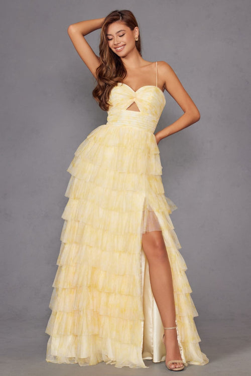 Print Sleeveless A-line Tiered Gown by Juliet JT2508A - Long Formal Dresses