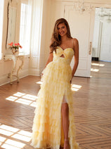 Print Sleeveless A-line Tiered Gown by Juliet JT2508A