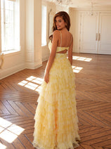 Print Sleeveless A-line Tiered Gown by Juliet JT2508A