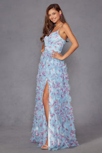 Print Sleeveless Ruffled Slit Gown by Juliet JT2572U - Long Formal Dresses
