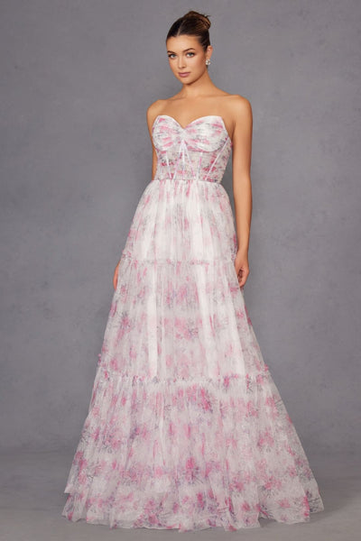 Print Strapless A-line Gown by Juliet JT2507A - Long Formal Dresses