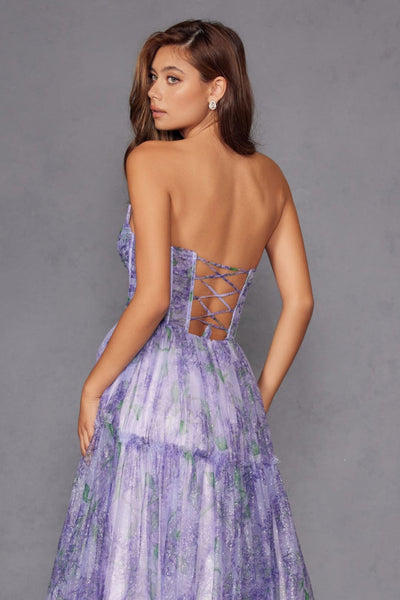 Print Strapless A-line Gown by Juliet JT2507A - Long Formal Dresses