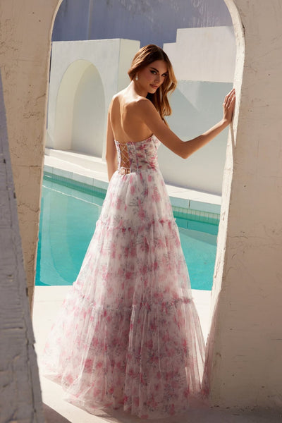 Print Strapless A-line Gown by Juliet JT2507A - Long Formal Dresses