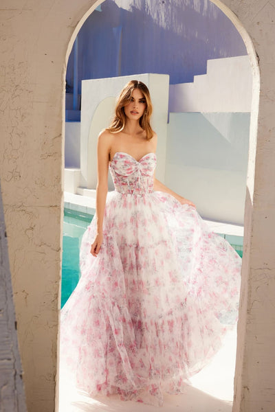 Print Strapless A-line Gown by Juliet JT2507A - Long Formal Dresses