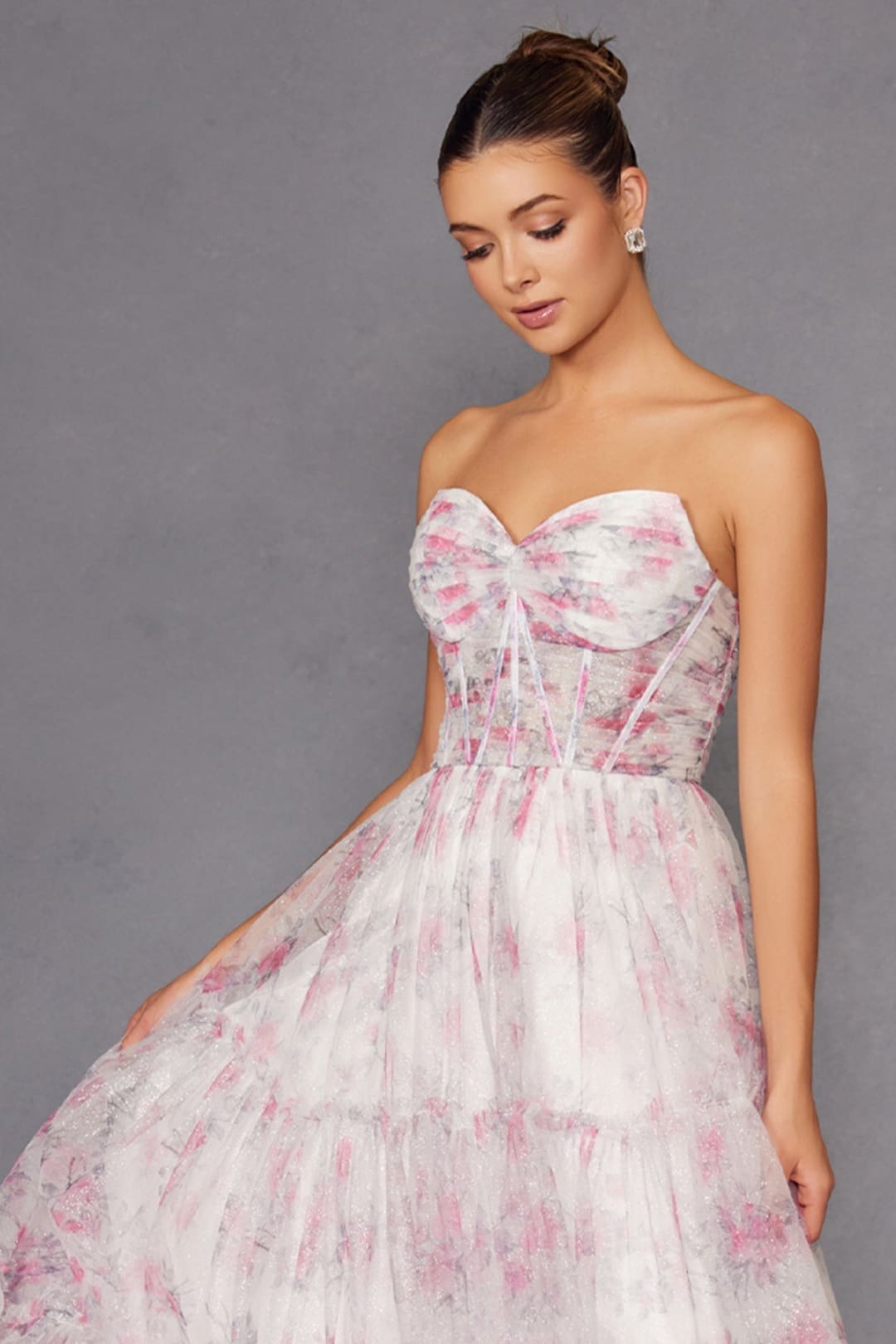 Print Strapless A-line Gown by Juliet JT2507A - Long Formal Dresses