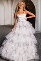 Print Strapless A-line Ruffled Gown by Jovani 38608 - 00 / Ivory - Long Formal Dresses