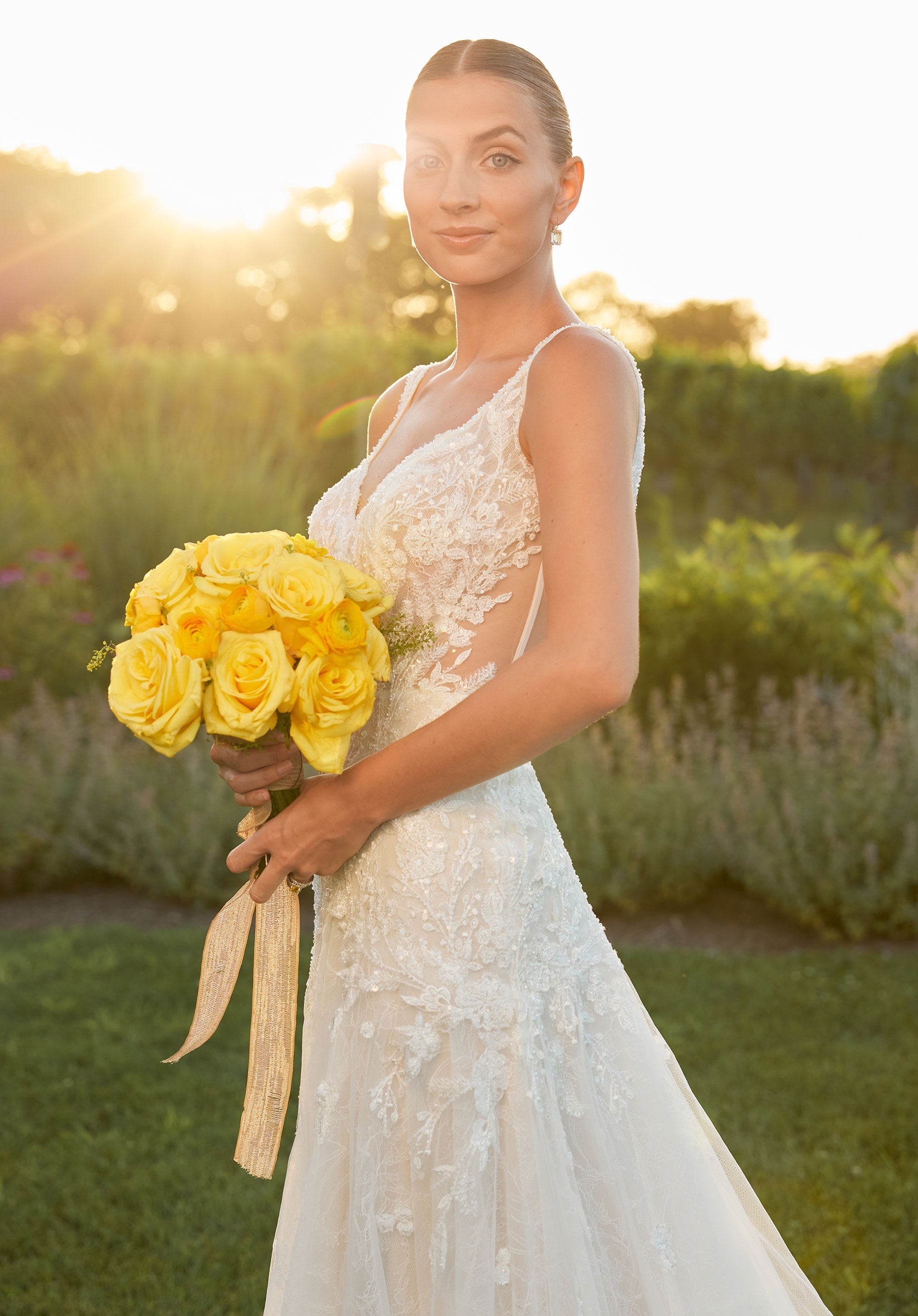 MGNY Madeline Gardner New York 2703 Long A Line Lace Applique Wedding Dress