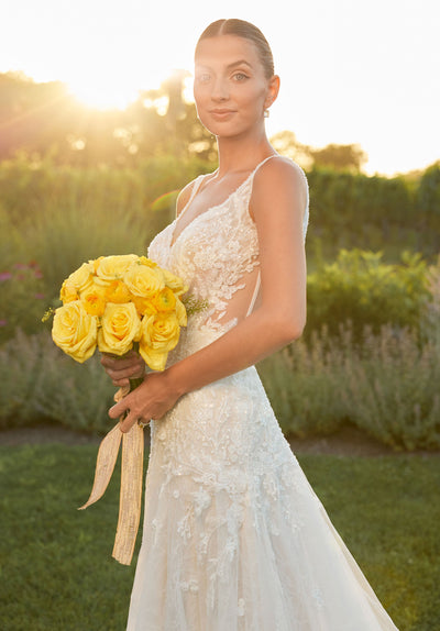 MGNY Madeline Gardner New York 2703 Long A Line Lace Applique Wedding Dress