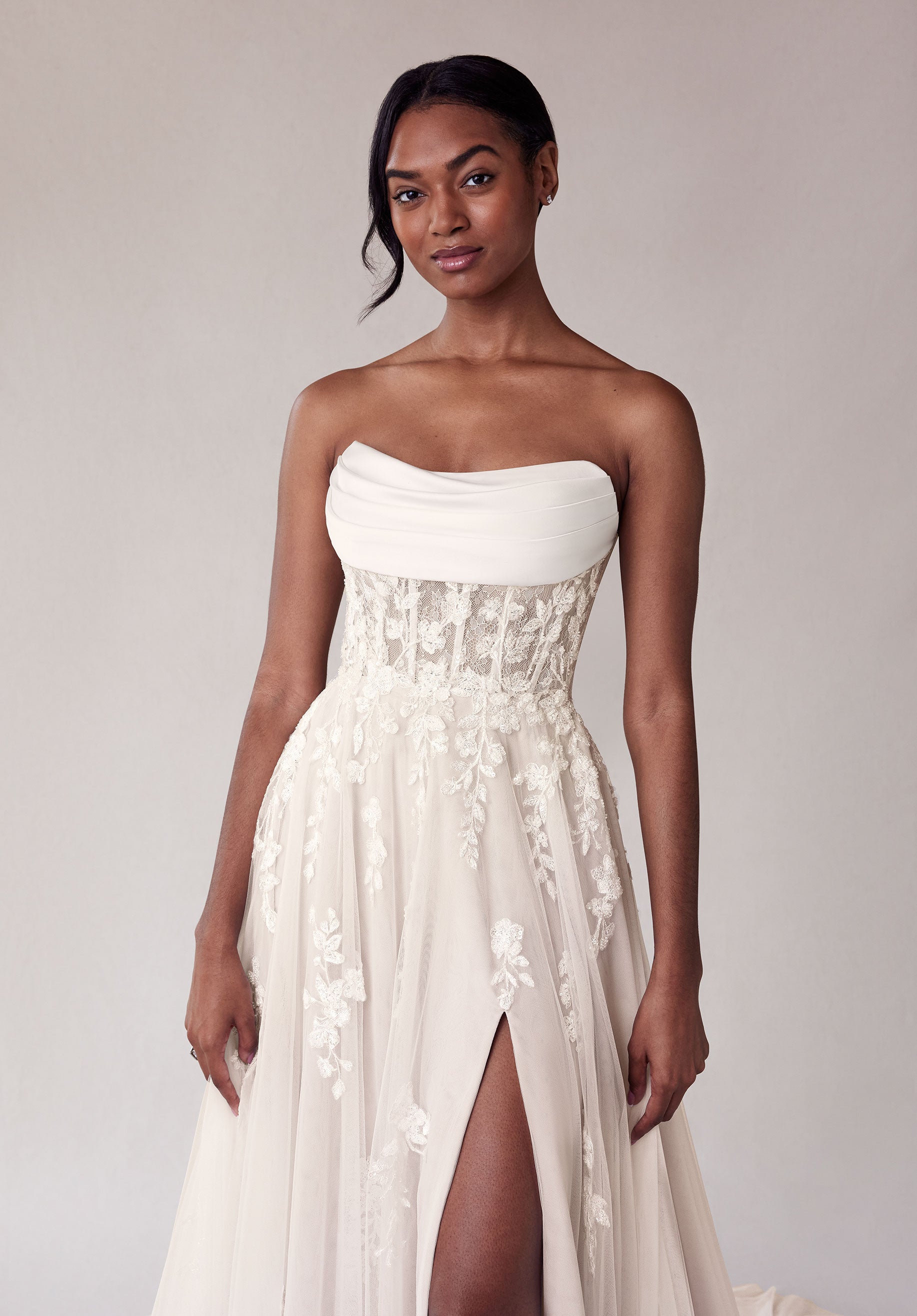 MGNY Madeline Gardner New York 2707 A Line Corset Lace Long Wedding Dress