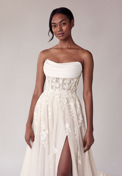 MGNY Madeline Gardner New York 2707 A Line Corset Lace Long Wedding Dress