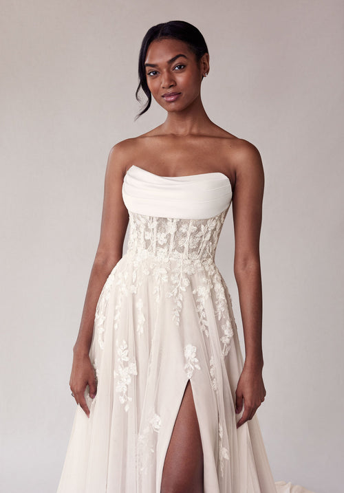 MGNY Madeline Gardner New York 2707 A Line Corset Lace Long Wedding Dress