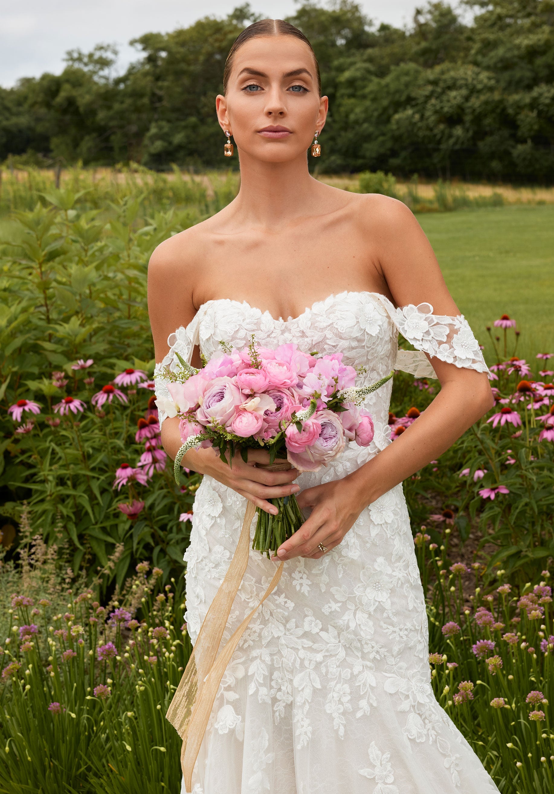 MGNY Madeline Gardner New York 2718 Long Beaded Lace Applique Wedding Dress