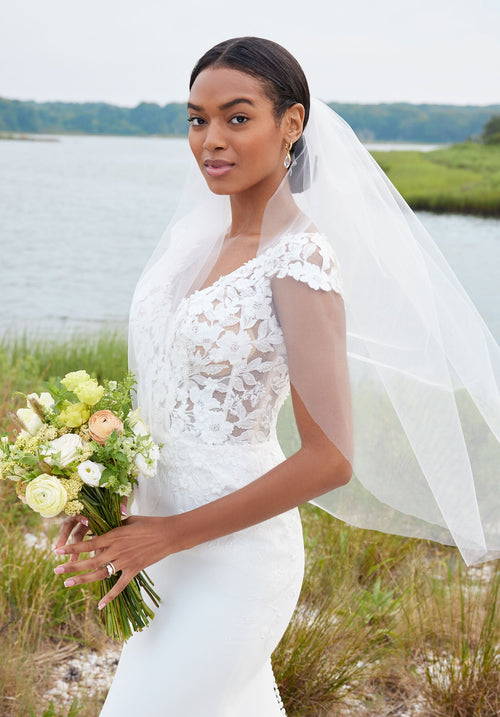 MGNY Madeline Gardner New York 2722 Long 3D Floral Applique Wedding Dress