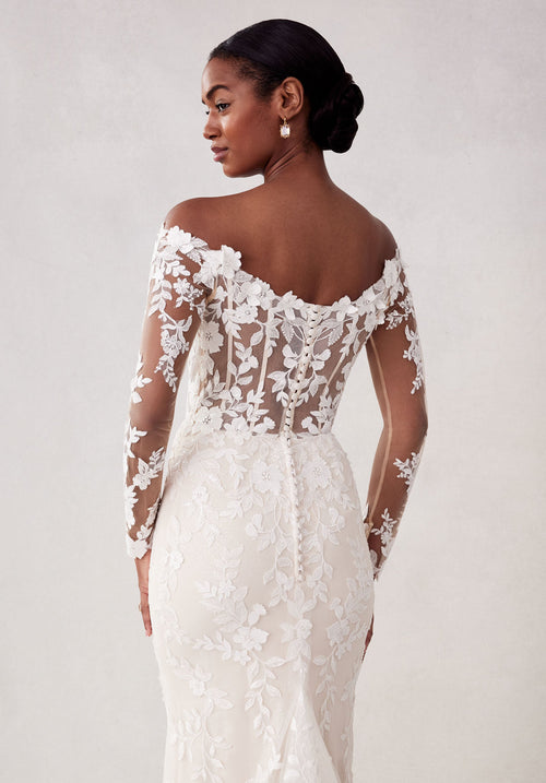 MGNY Madeline Gardner New York 2723 Long Glitter 3D Floral Wedding Dress