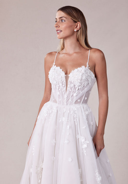 MGNY Madeline Gardner New York 2724 A Line Corset Long Ball Gown Wedding Dress