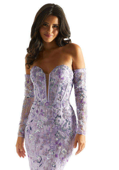 MGNY Madeline Gardner New York 49002 Long Pattern Formal Sequin Prom Dress