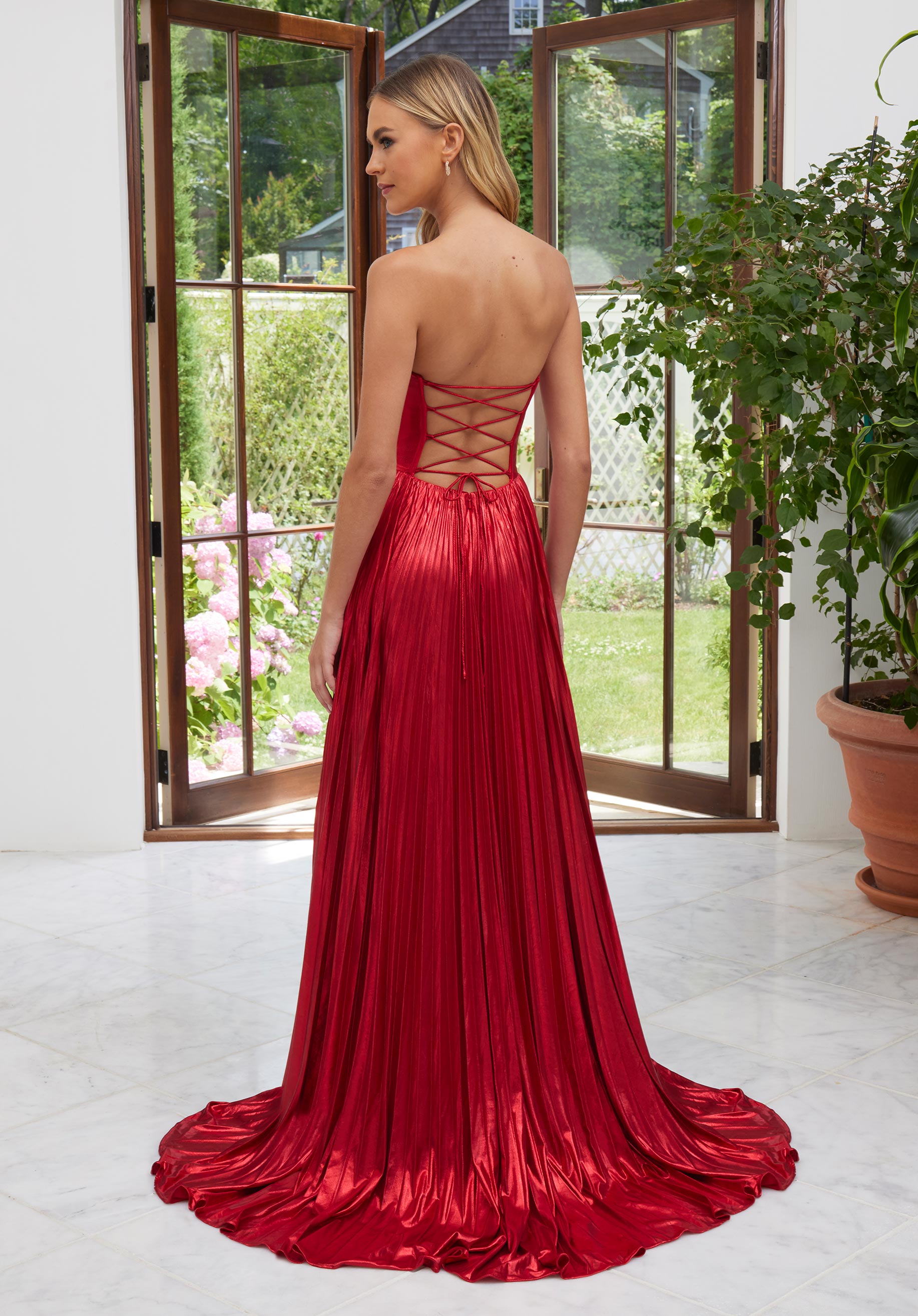 MGNY Madeline Gardner New York 49112 A Line Long Formal Prom Pleated Dress