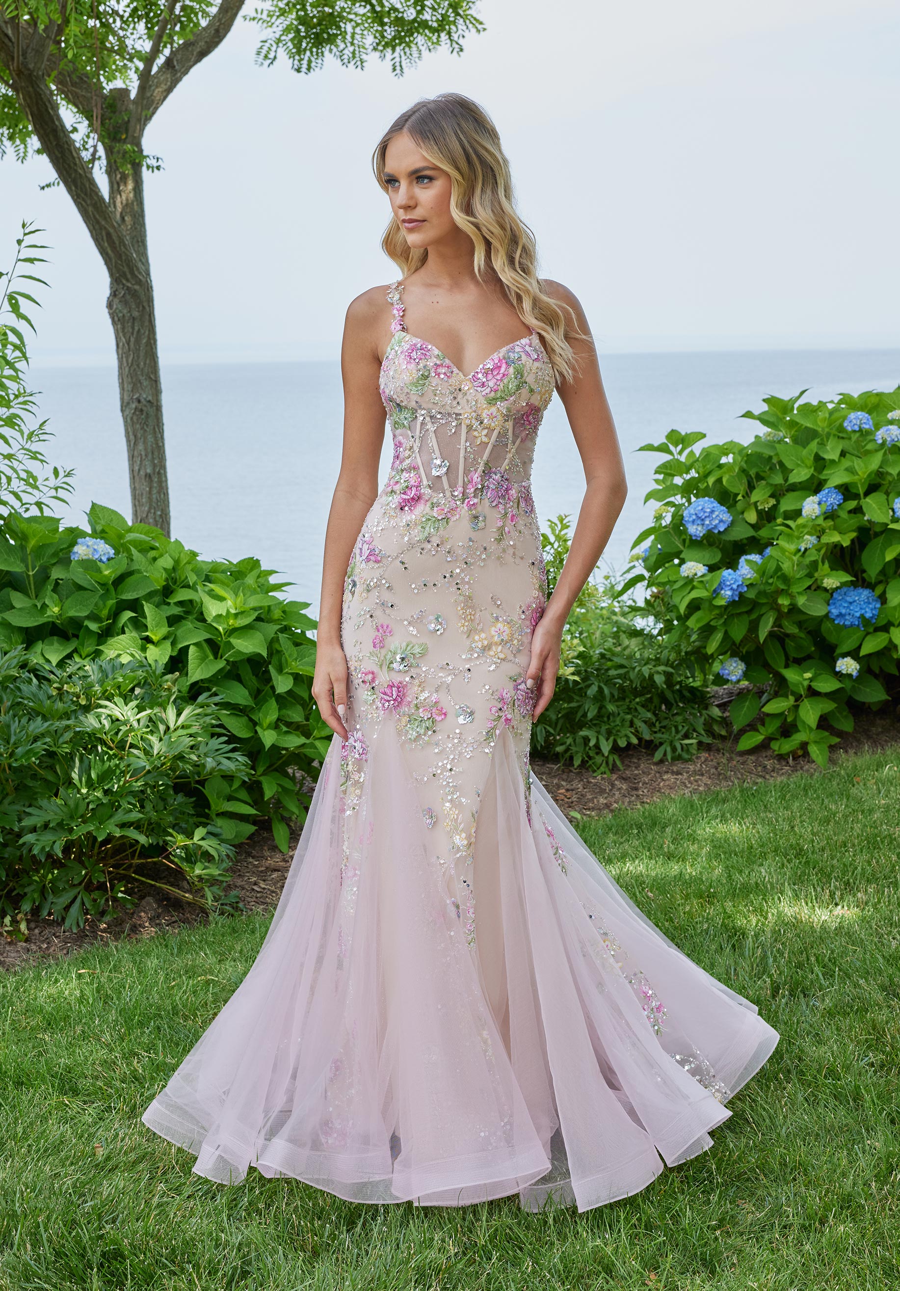 Prom Dresses Long Floral Beaded Mermaid Prom Dress Blush/Multi