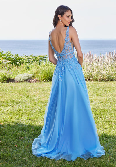 MGNY Madeline Gardner New York 49133 A Line Long Formal Floral Applique Prom Dress