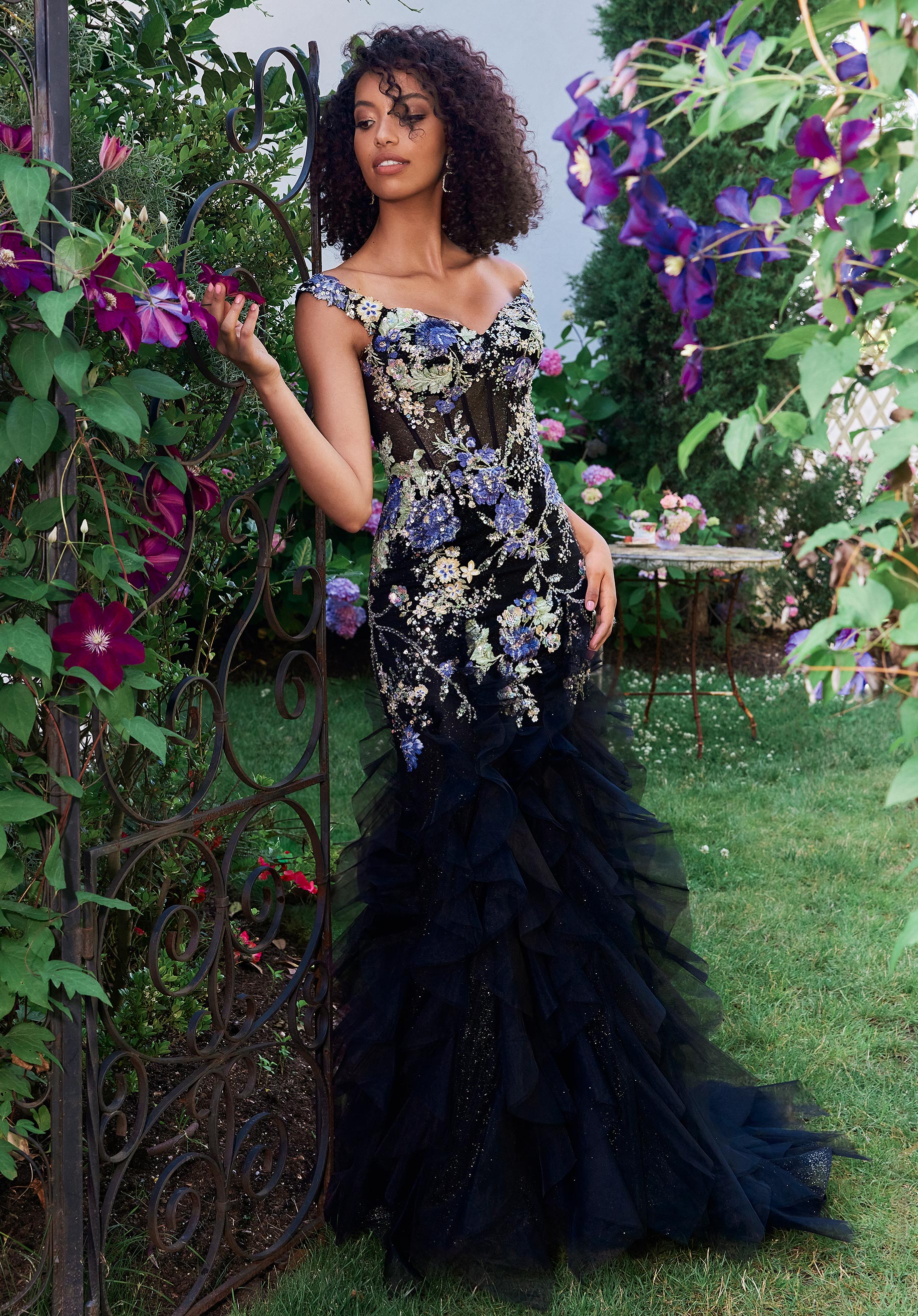 MGNY Madeline Gardner New York 49148 Long Mermaid Prom Floral Formal Dress