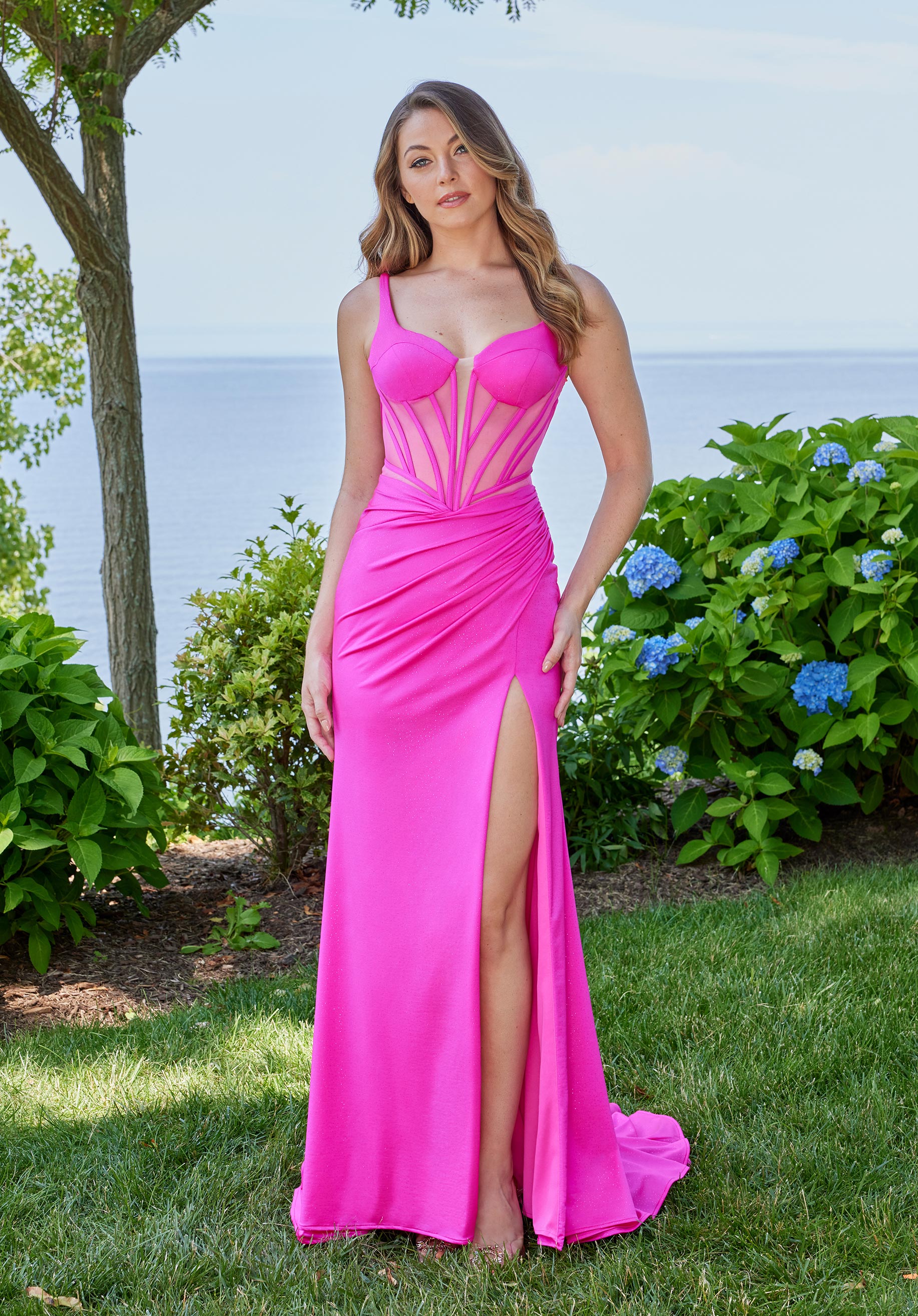 Prom Dresses Prom Formal Long Fitted Glitter Slit Dress Fuchsia