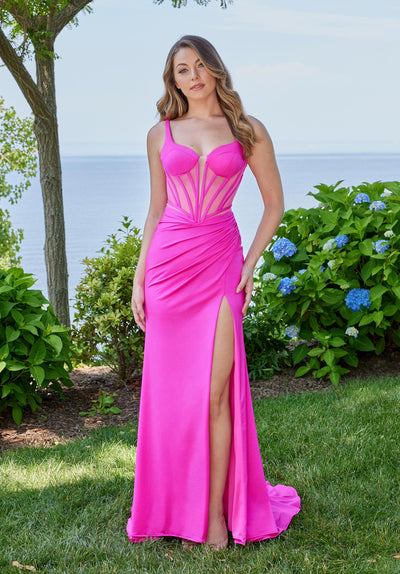 Prom Dresses Prom Formal Long Fitted Glitter Slit Dress Fuchsia