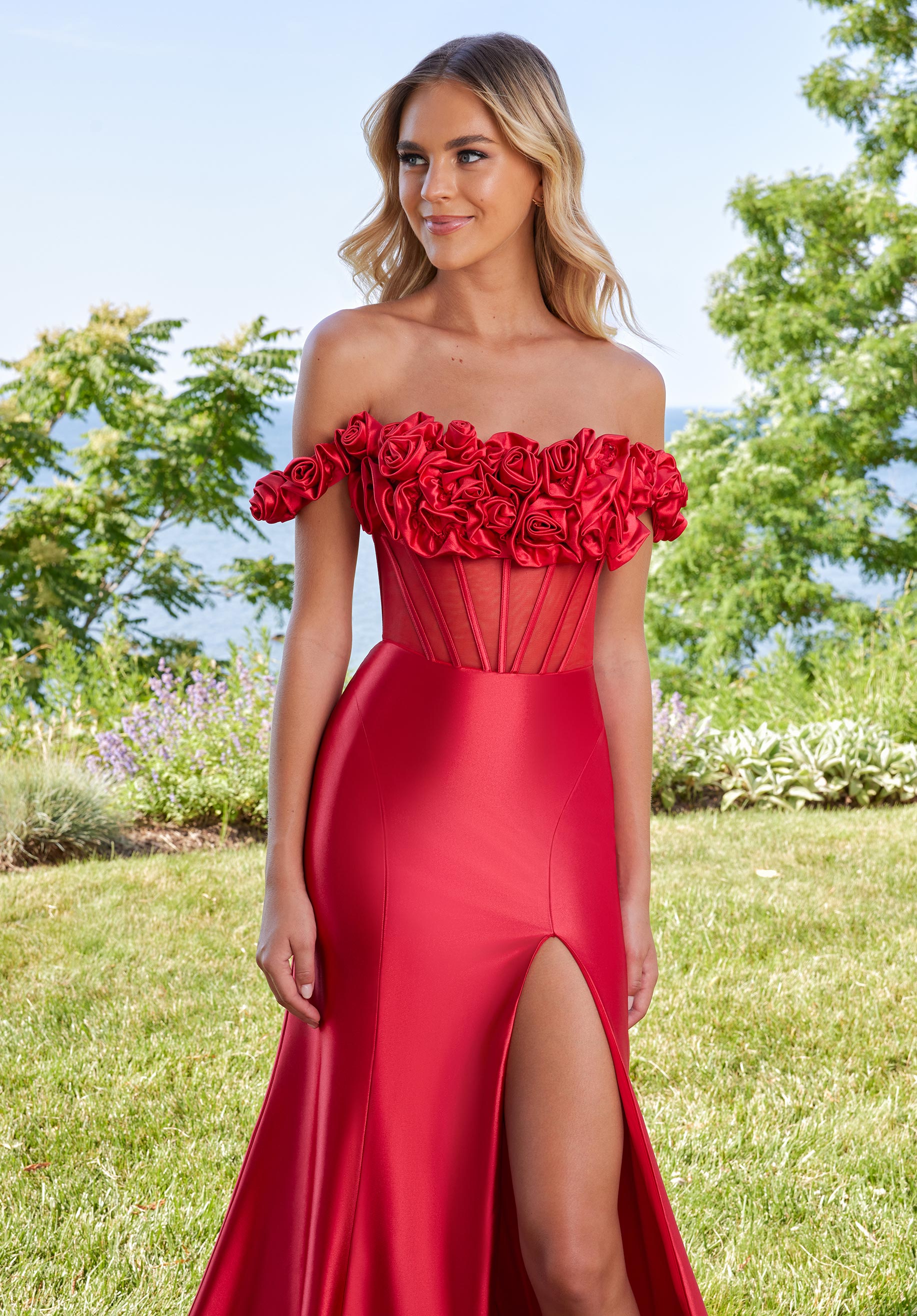 Prom Dresses Long Formal Prom Slit Floral Dress Red