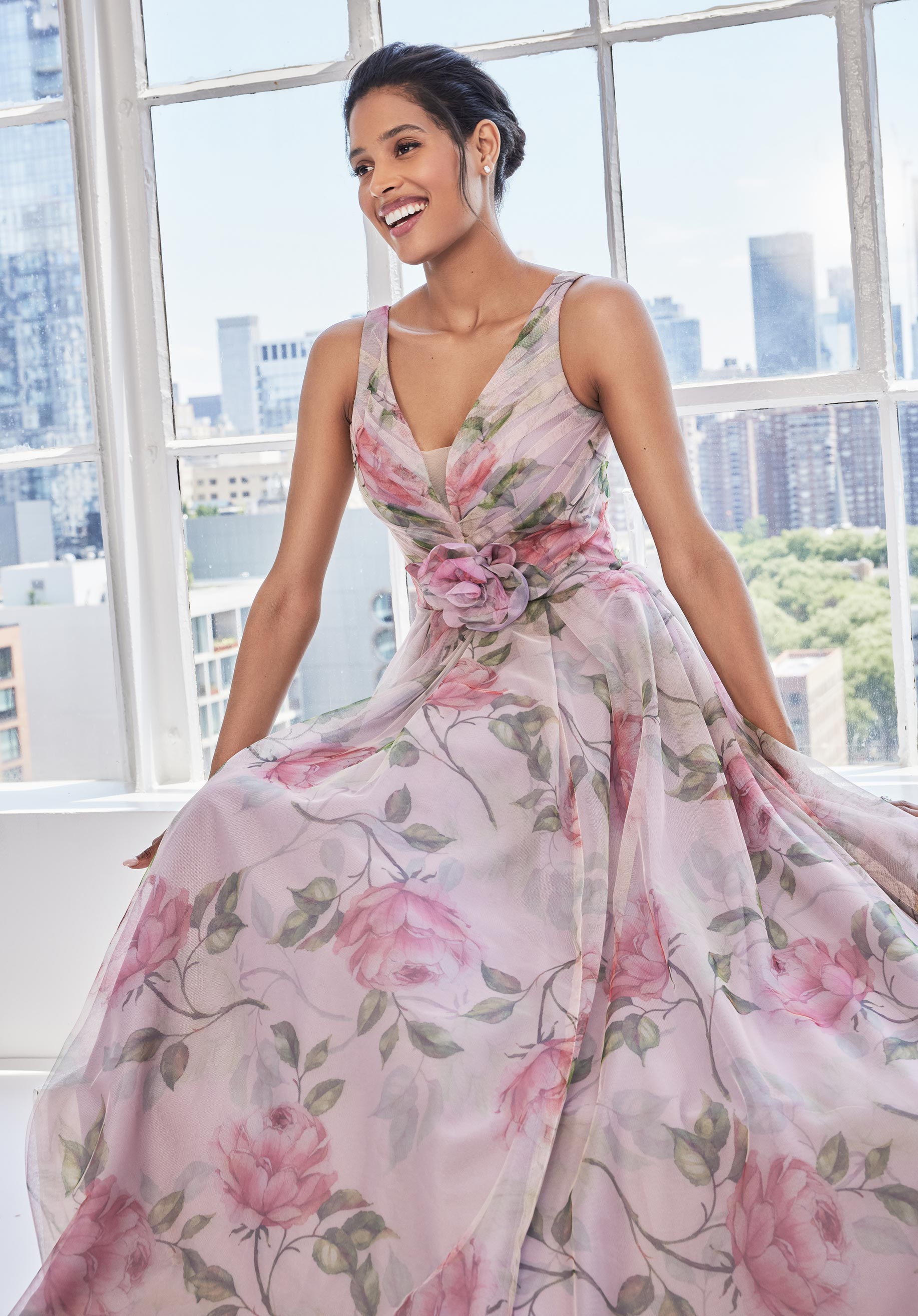 MGNY Madeline Gardner New York 73122 Long Floral A-Line Tulle Gown