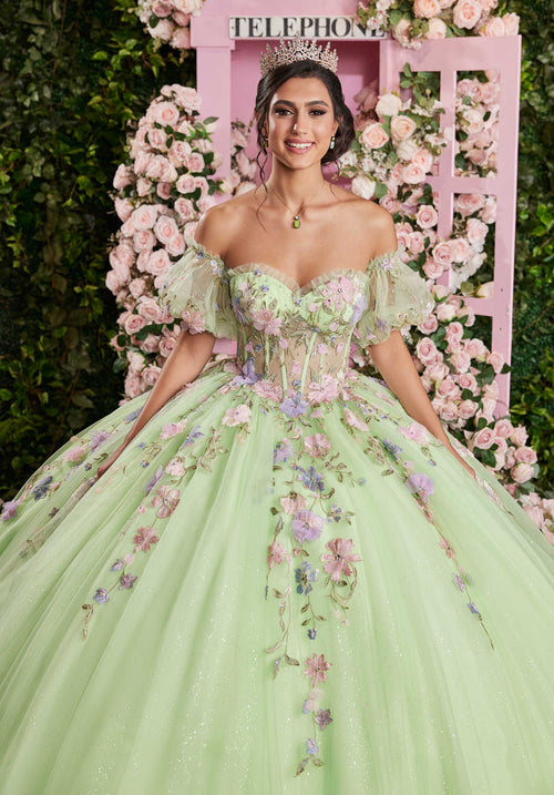 MGNY Madeline Gardner New York 89510 Long Corset Floral Applique Quinceanera Dress