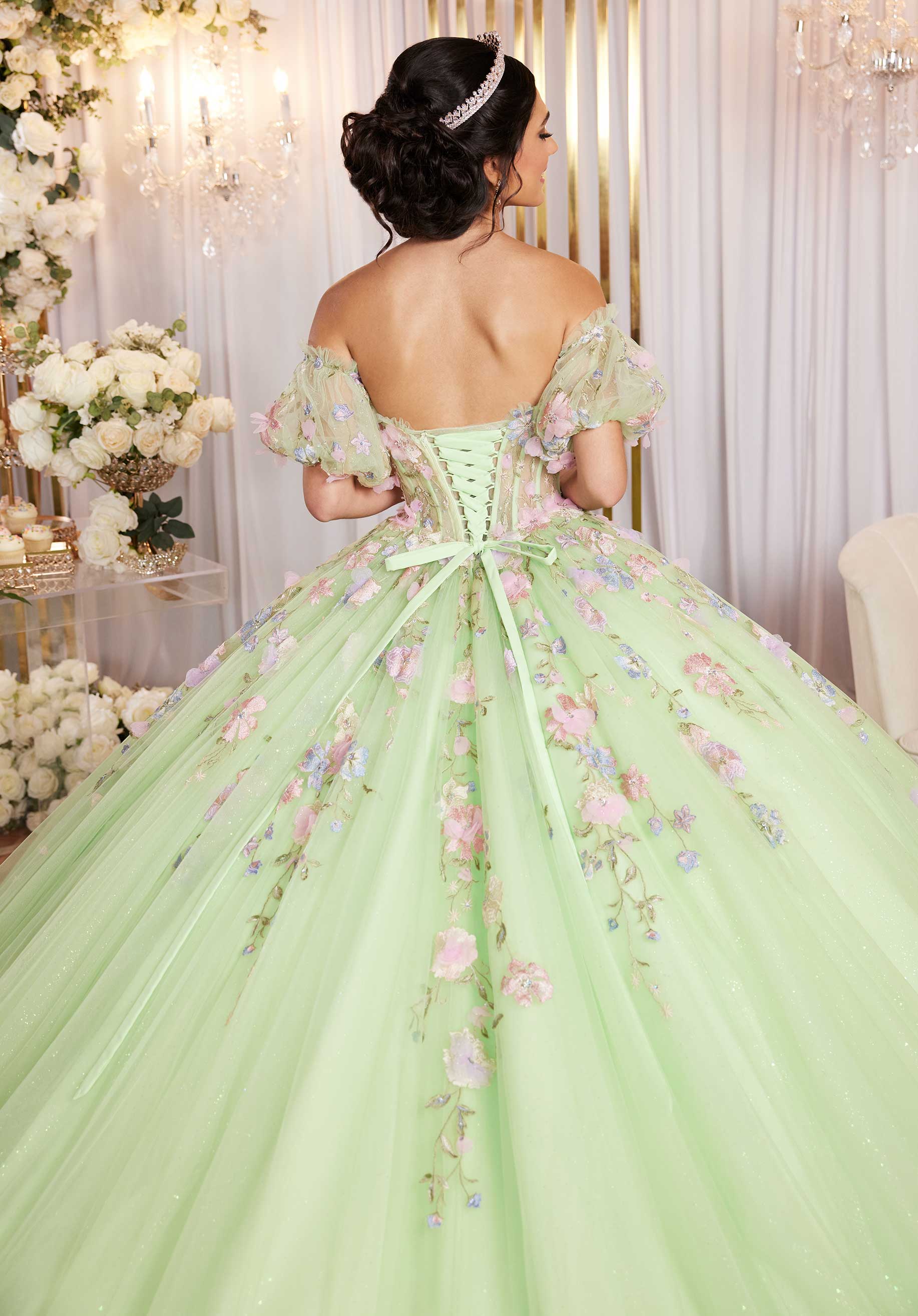 MGNY Madeline Gardner New York 89510 Long Corset Floral Applique Quinceanera Dress