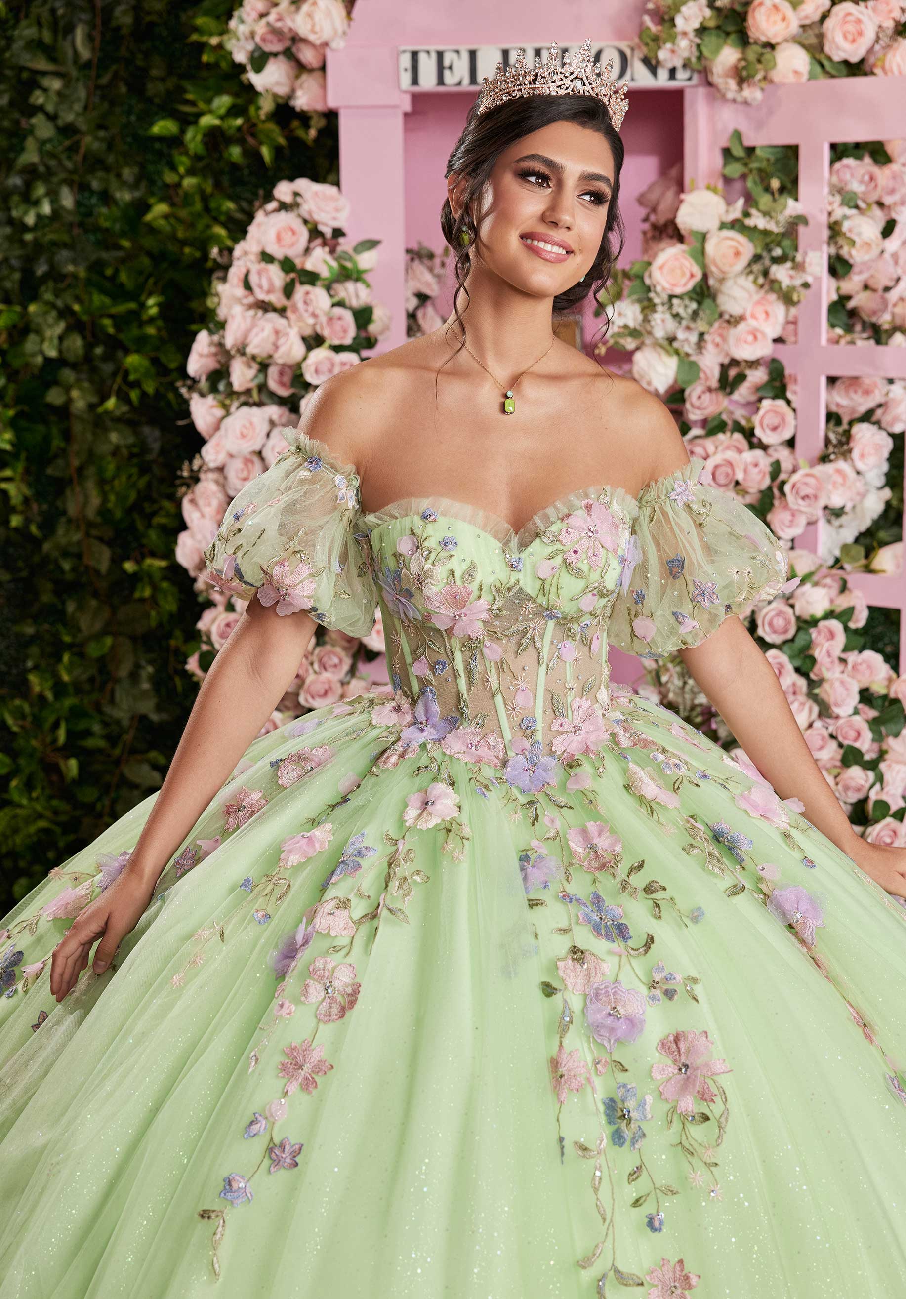 MGNY Madeline Gardner New York 89510 Long Corset Floral Applique Quinceanera Dress