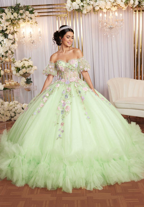 MGNY Madeline Gardner New York 89510 Long Corset Floral Applique Quinceanera Dress