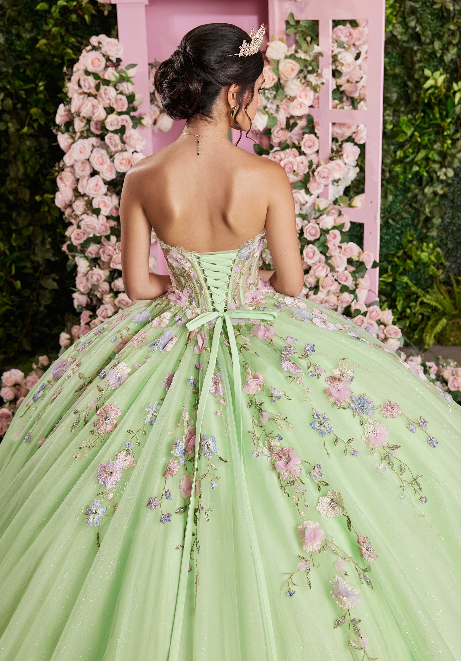 MGNY Madeline Gardner New York 89510 Long Corset Floral Applique Quinceanera Dress