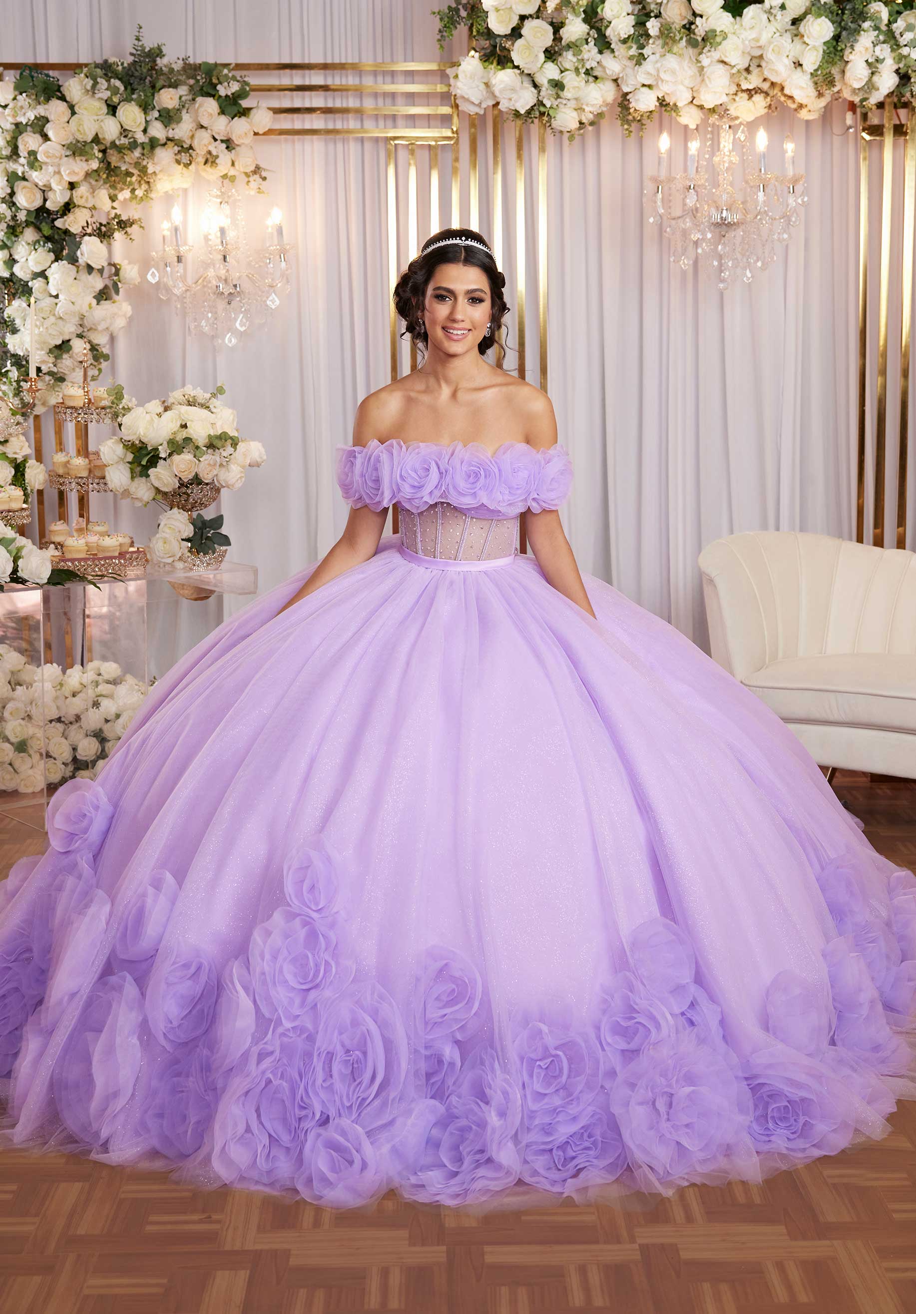 Quinceniera Dresses Long Sweet 16 3D Floral Quinceanera Dress Pansy Purple