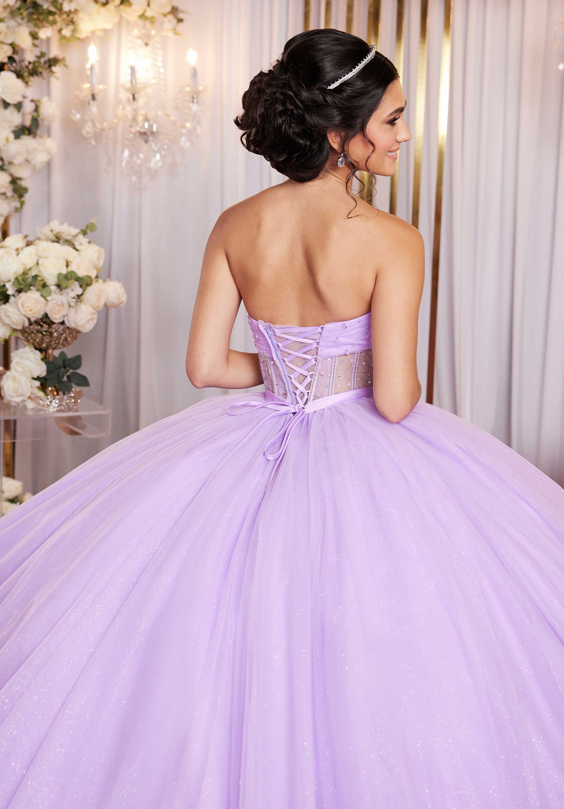 MGNY Madeline Gardner New York 89524 Long Sweet 16 3D Floral Quinceanera Dress