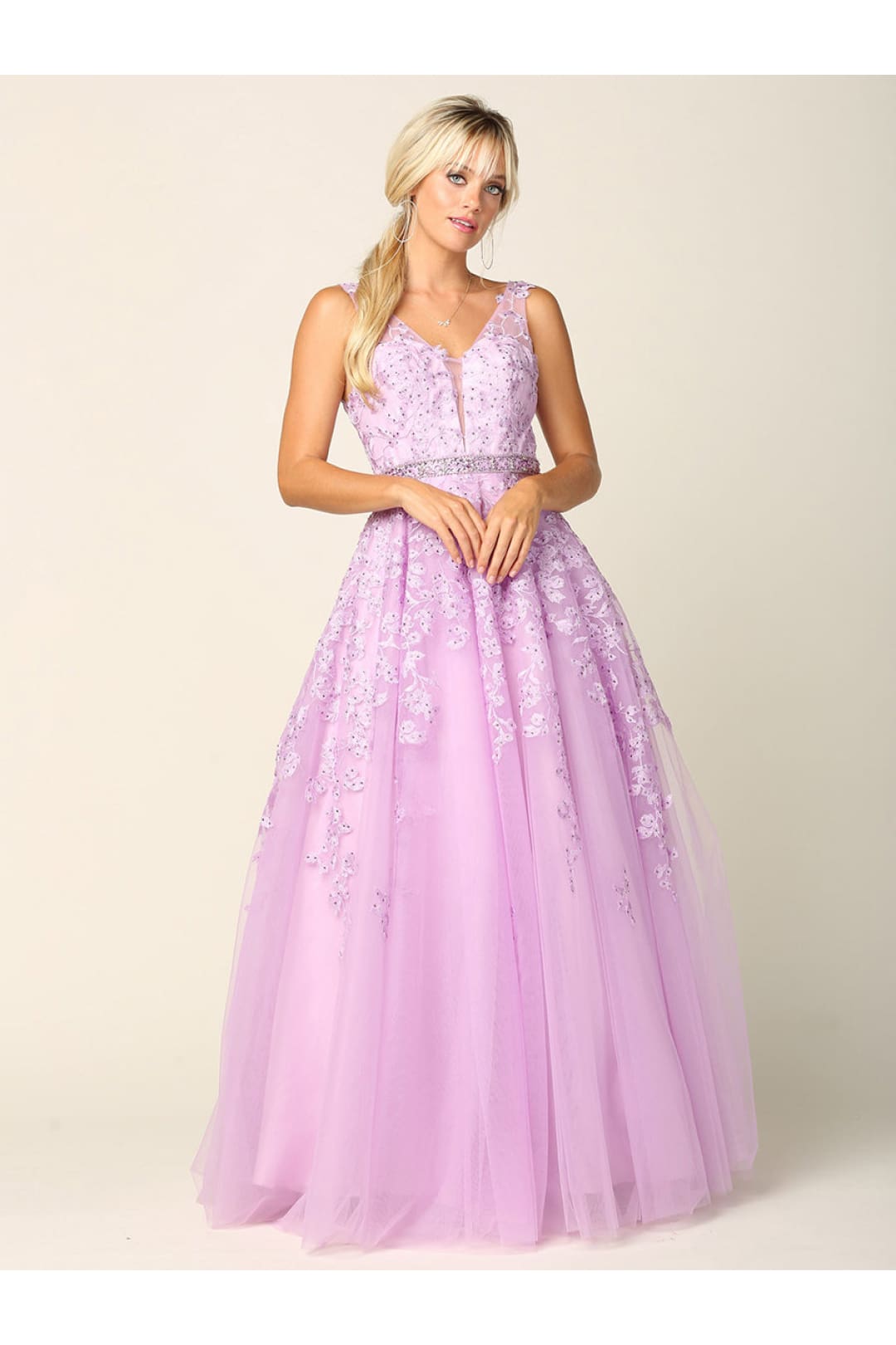 Prom Ballgown Embellished Floral Embroidery A-Line Dress By Eva 5232 - LILAC / XS - Dress