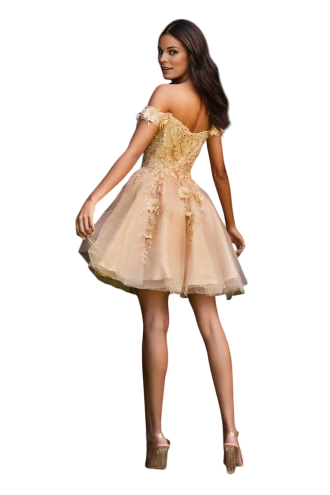 Prom Dress 2025 Floral Short Party Gown - Champagne / XS - Prom