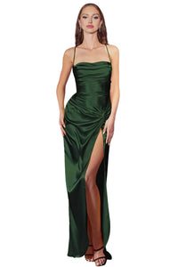 Prom Dress 2025 Metallic Drape Elegant Evening Gown - Emerald / XS - Prom