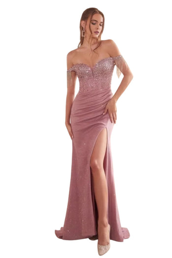 Prom Dress 2025 Off Shoulder Corset Shimmering Long Gown - DUSTY ROSE / 2 - Dress