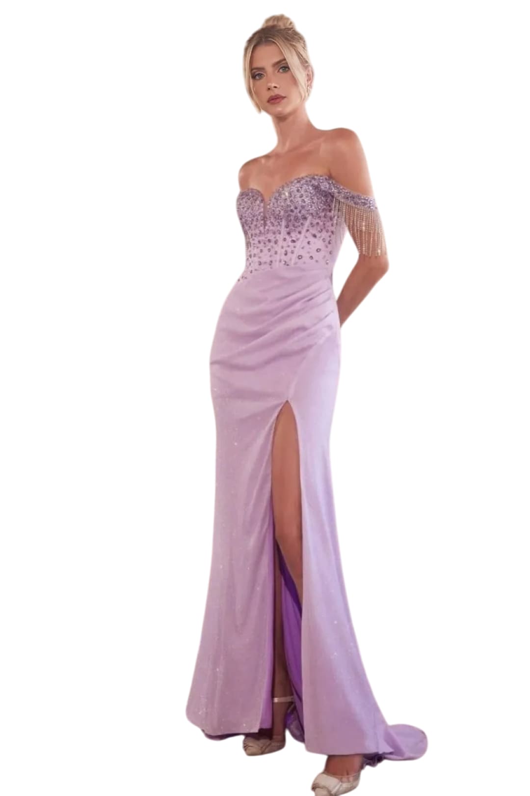 Prom Dress 2025 Off Shoulder Corset Shimmering Long Gown - LAVENDER / 2 - Dress