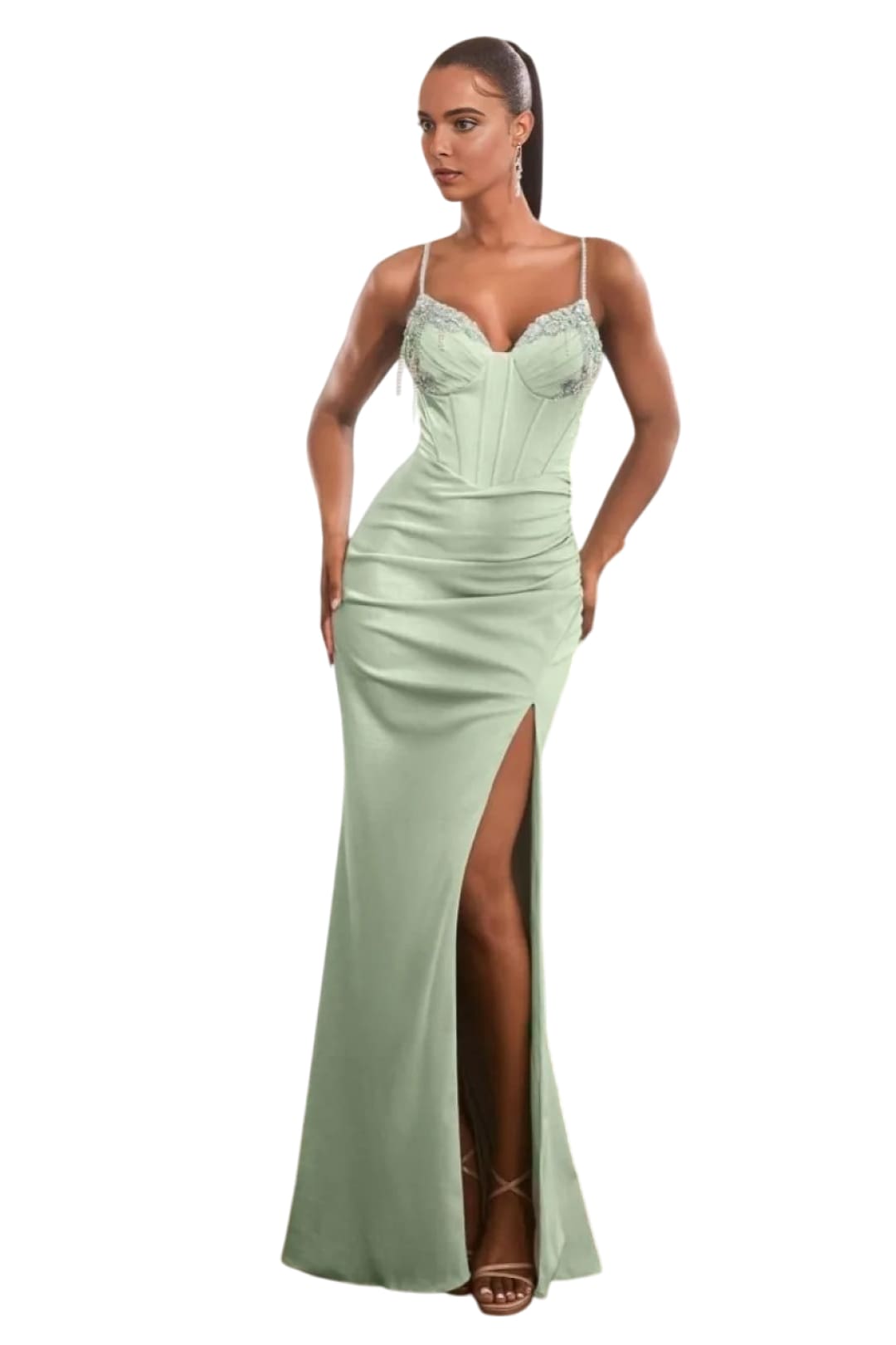 Prom Dress 2025 Sexy Embellished Fitted Corset Long Gown - DUSTY MINT / 4 - Dress