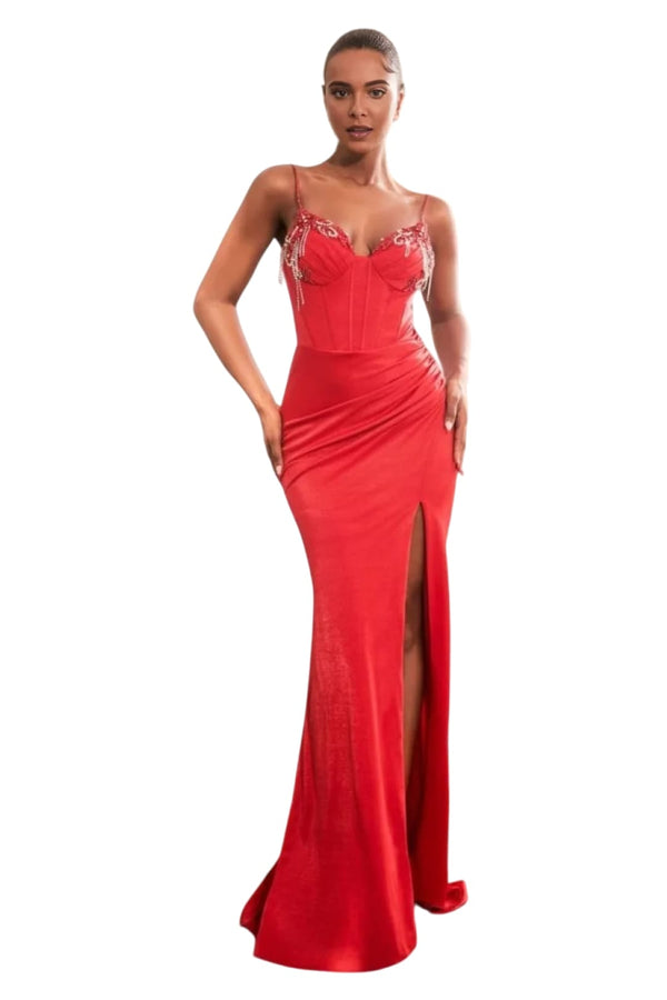 Prom Dress 2025 Sexy Embellished Fitted Corset Long Gown - RED / 4 - Dress