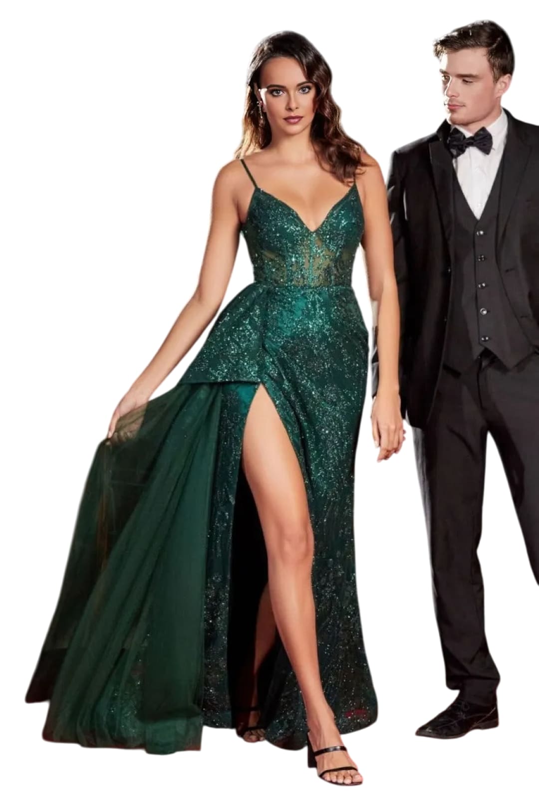 Prom Dress 2025 Shimmering Fit & Flare High Slit Sexy Gown - EMERALD / 2 - Dress