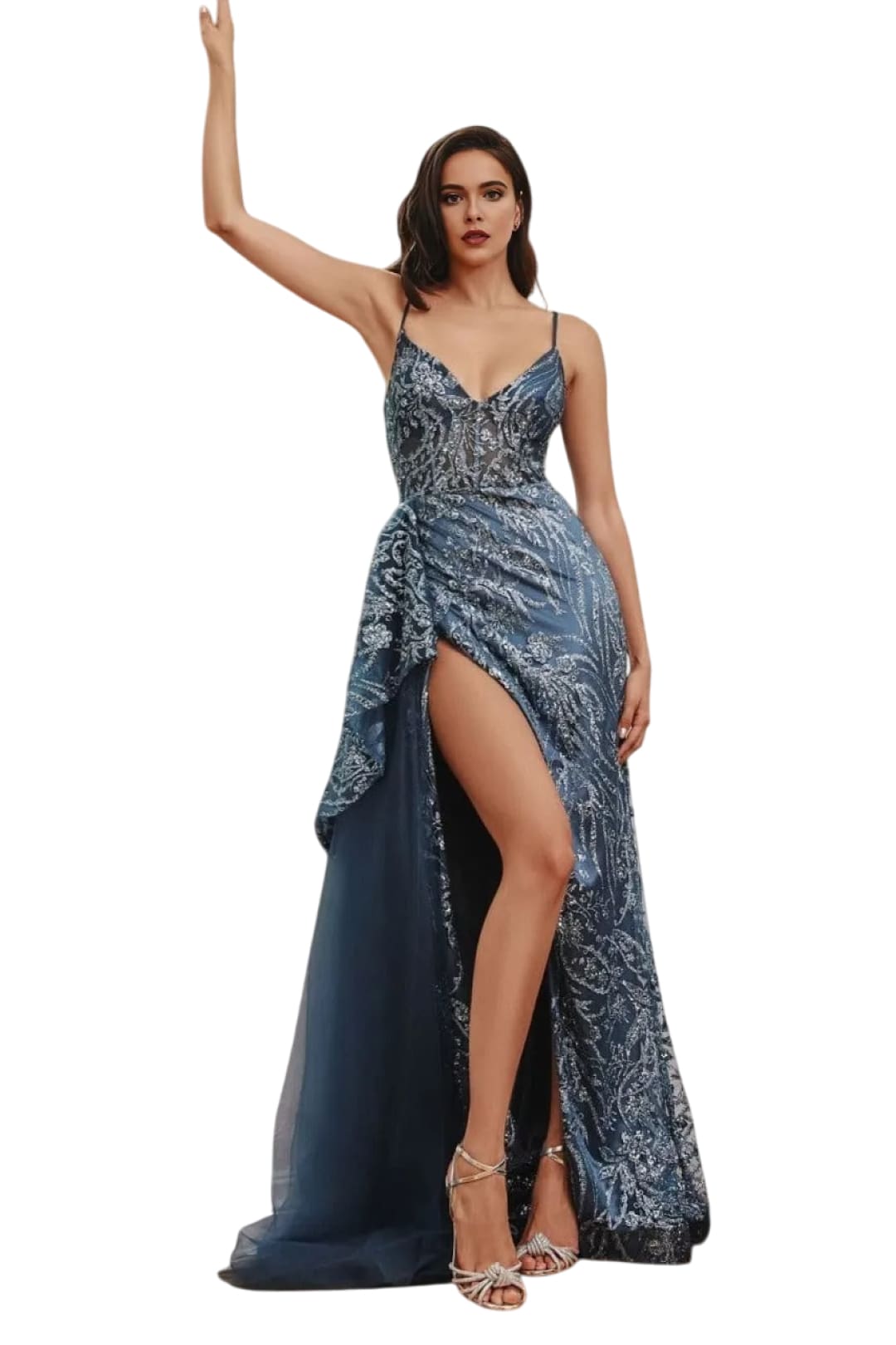 Prom Dress 2025 Shimmering Fit & Flare High Slit Sexy Gown - LAPIS BLUE / 2 - Dress