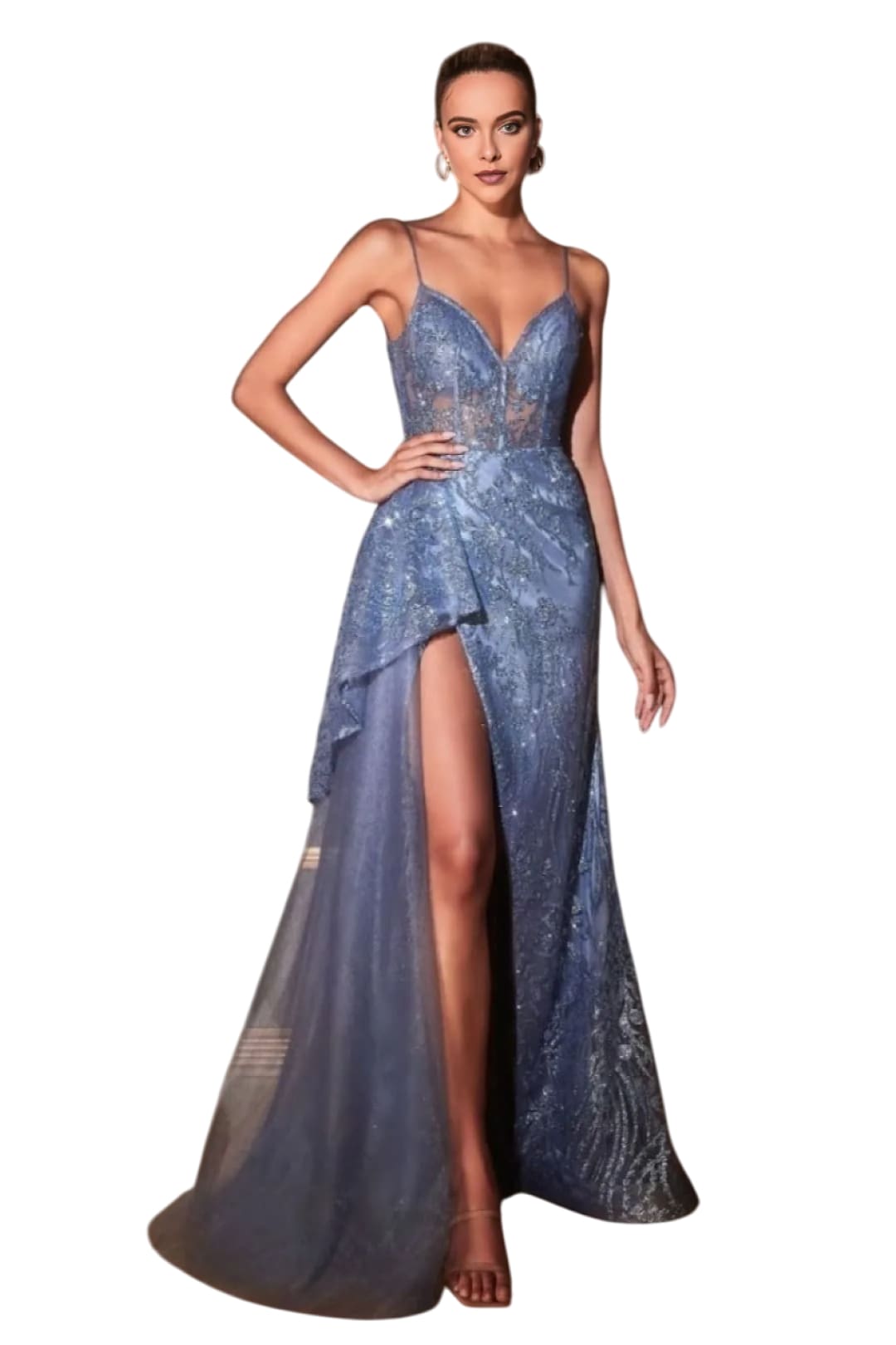 Prom Dress 2025 Shimmering Fit & Flare High Slit Sexy Gown - PARIS BLUE / 2 - Dress