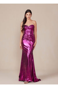 Prom Dress Formal Strapless Metallic Long Sheath Gown by Nox Anabel T1499 - Dress