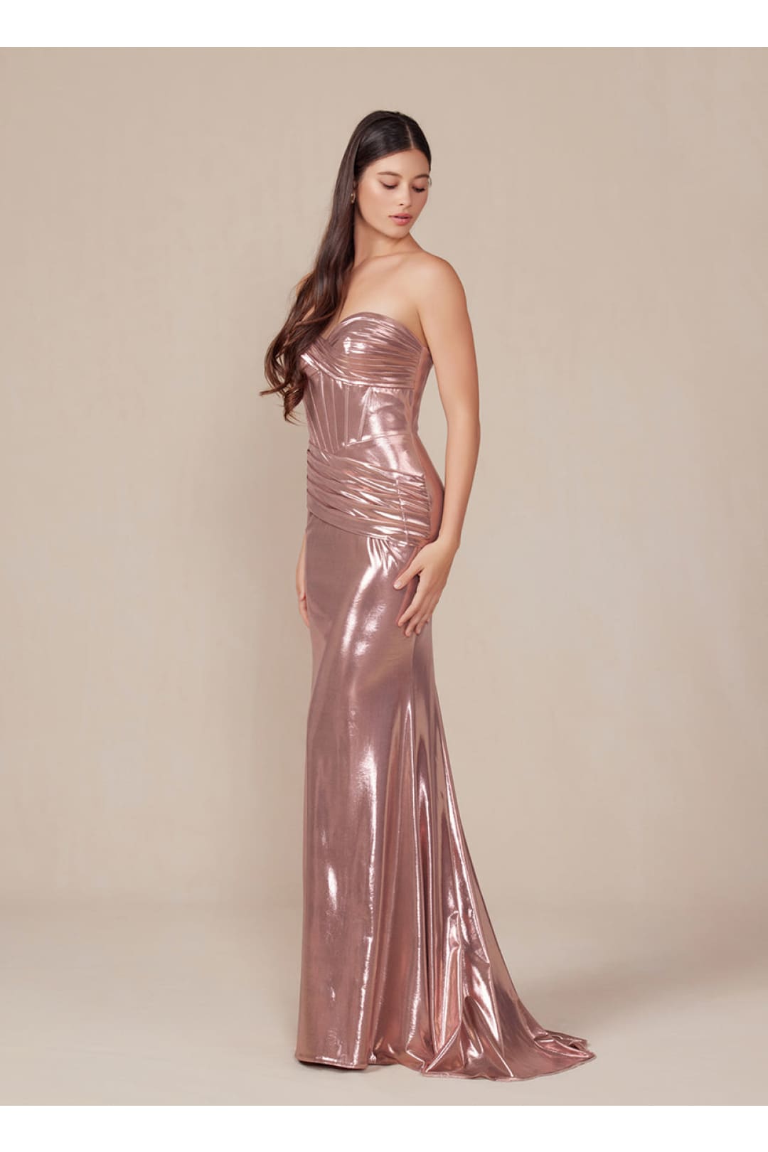 Prom Dress Formal Strapless Metallic Long Sheath Gown by Nox Anabel T1499 - Dress