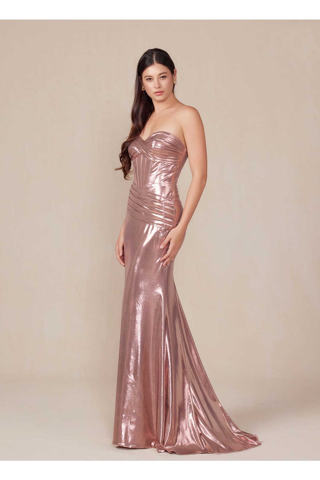 Prom Dress Formal Strapless Metallic Long Sheath Gown by Nox Anabel T1499 - Dress